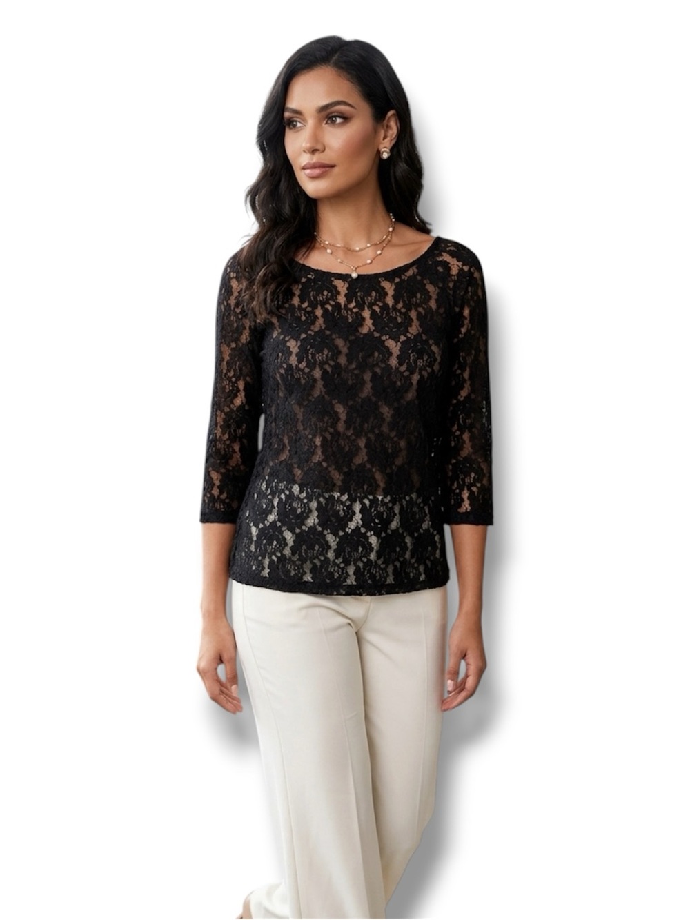 Joe Fresh Black Floral Lace Sheer Layering Top - Size Medium EUC Girly Boho